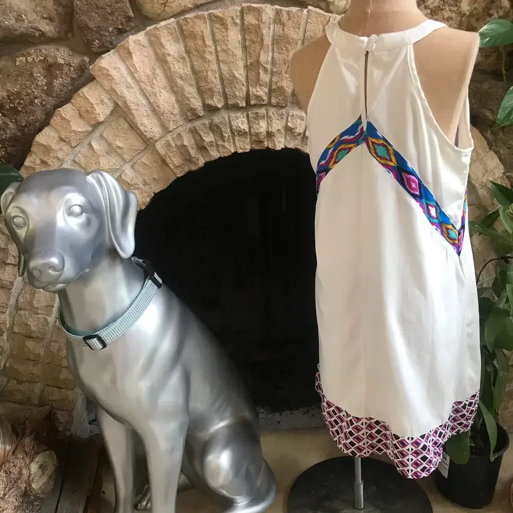 YD Embroidered Sleeveless Geometric Print White Dress Girl's Size 10/11 Years